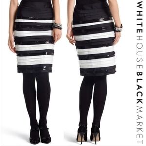 White House Black Market Black and White Layered Satin and Sequin Skirt Size 2